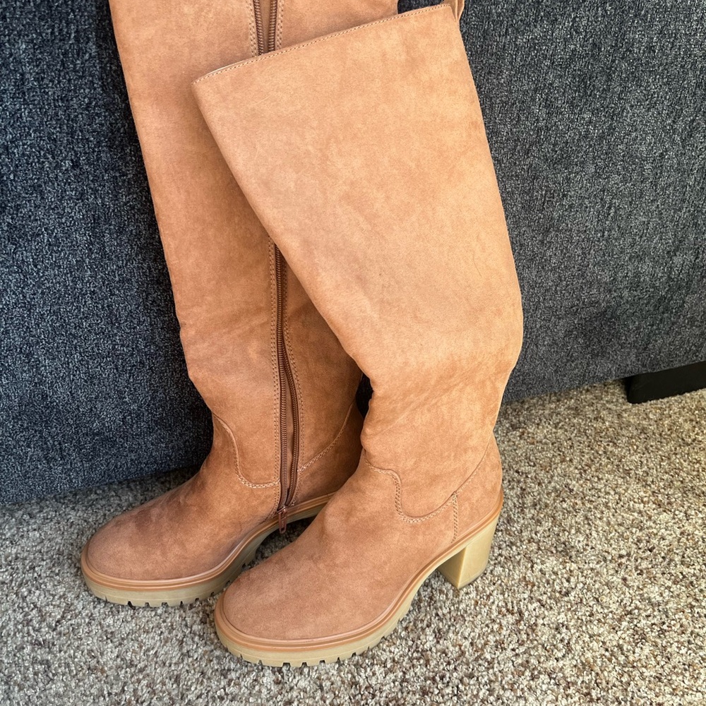 Tan Suede Knee-High Boots